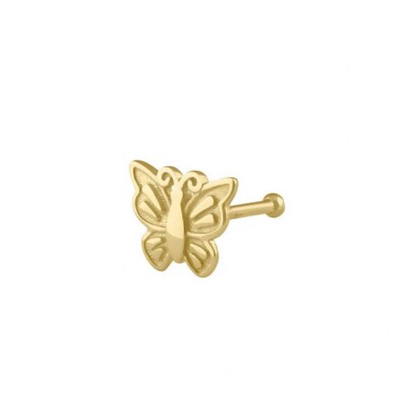 Solid 14K Gold Butterfly Nose Stud New - Picture 1 of 4